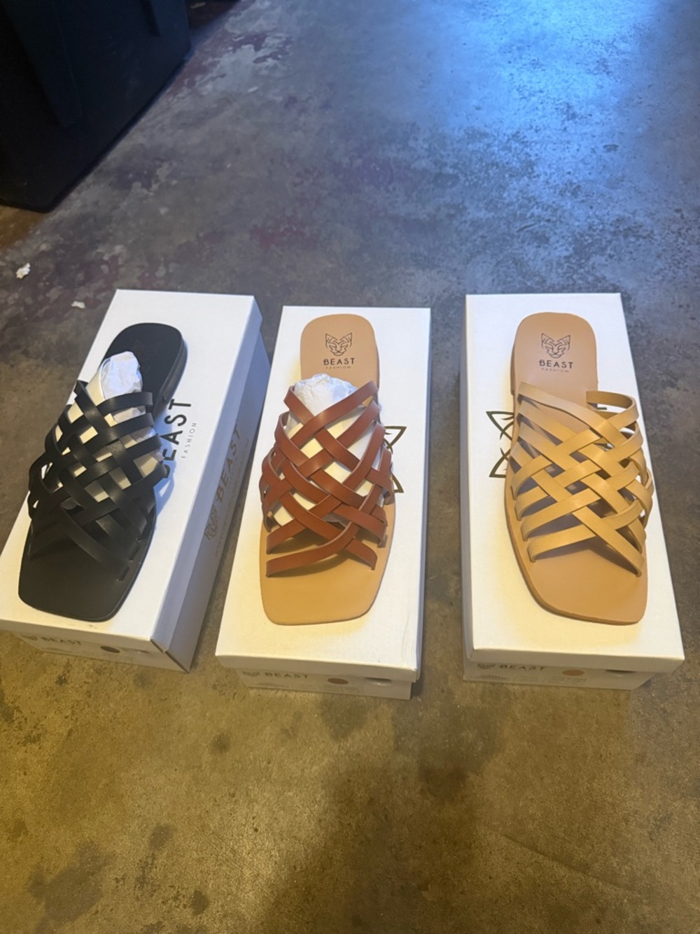 BEAST FASHION Woven Slide Sandals in Black, Brown, Tan